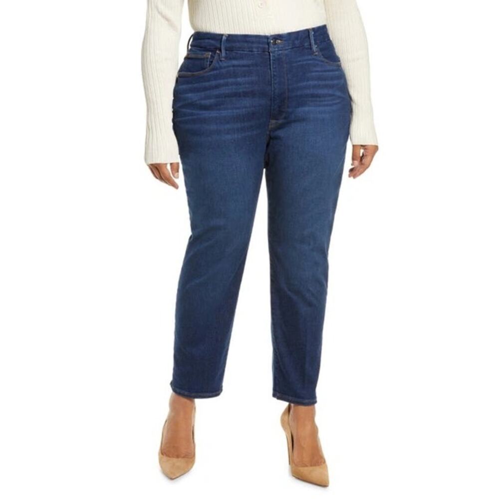 Good American Women Straight Leg Jeans in Dark Blue Denim